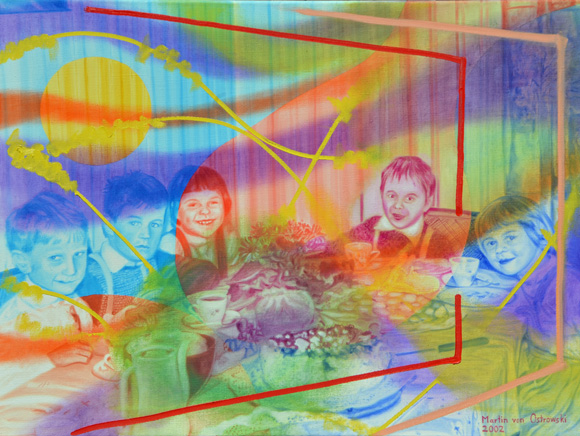 Martin von Ostrowski: Fünfter Geburtstag, 2002, Öl auf Leinwand, 60 x 80 cm